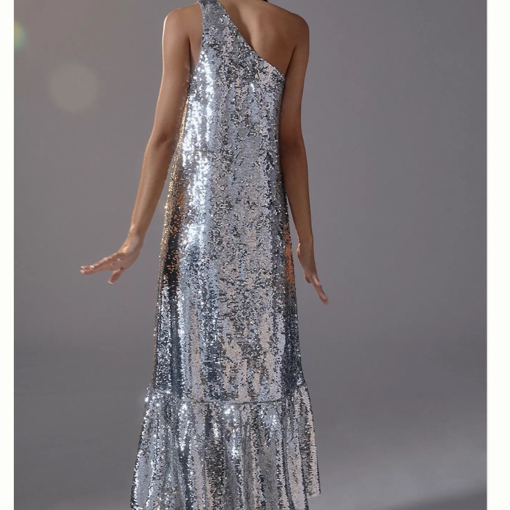 Maeve One-Shoulder Silver Sequin Dress